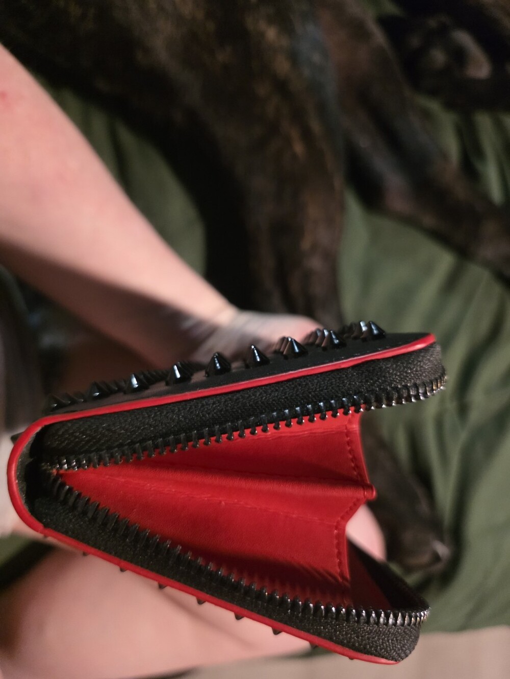 USED...Christian Louboutin Black Spiked Leather Zipper Wallet - Picture 14 of 16